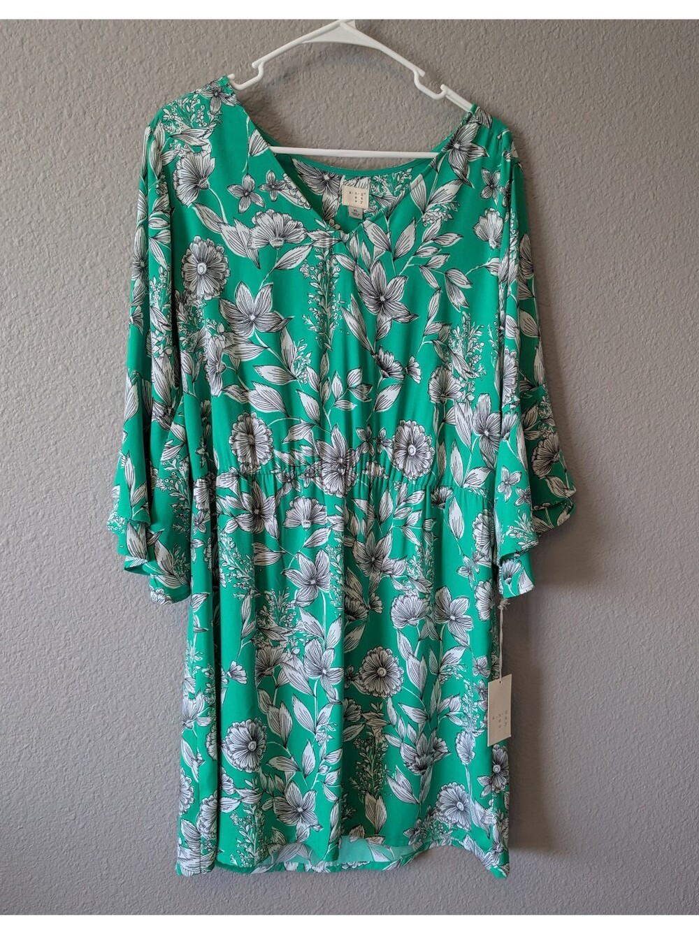 NWT a new day Teal Floral V-Neck Long Sleeve Dress L/XL - Picture 5 of 8